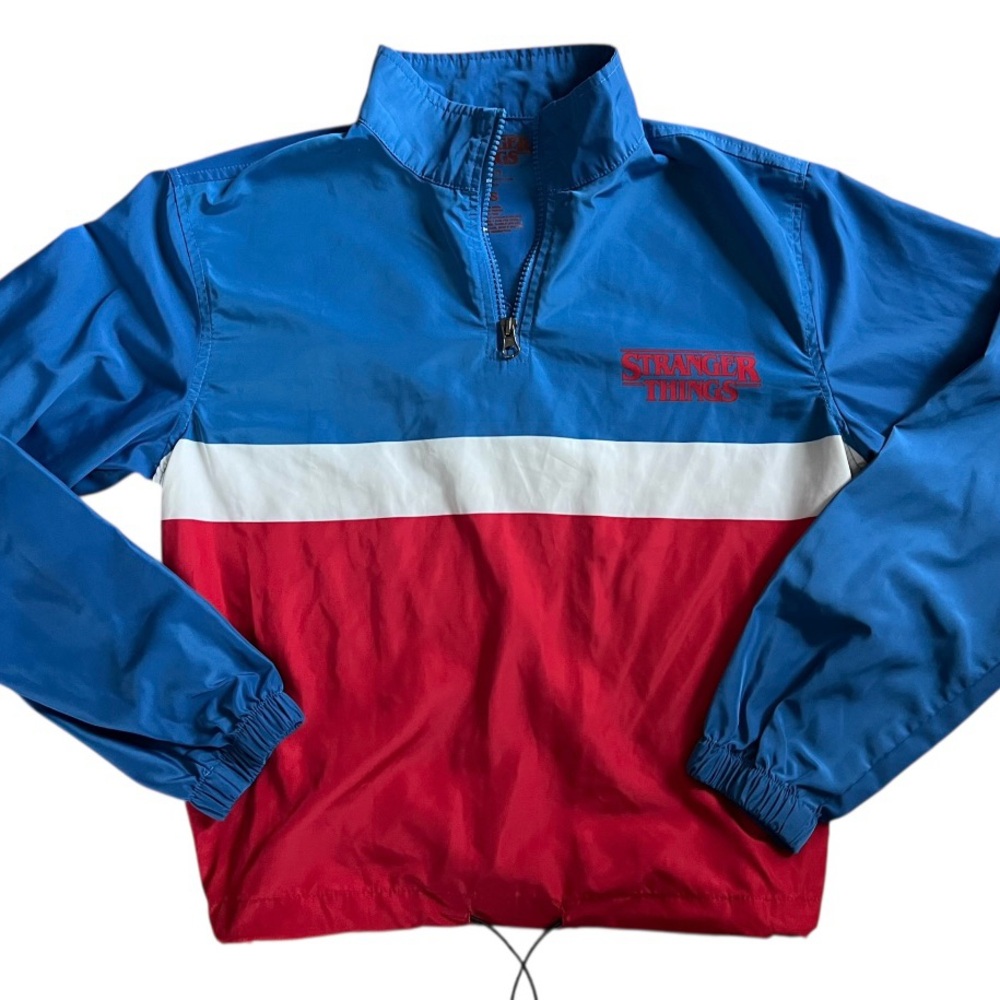 Stranger Things Netflix Red White Blue Strped Pullover Windbreaker Size XS